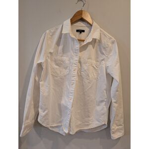 Quince Cotton Distressed Denim Shirt Off White Sz M Pockets Coastal Summer Layer